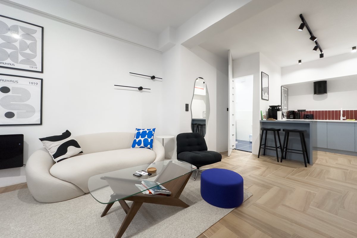 Living area and kitchen