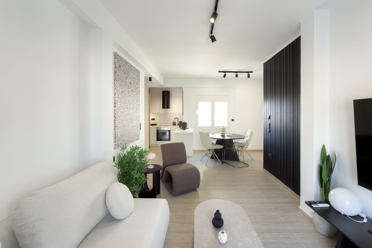 Bright living room with sofa